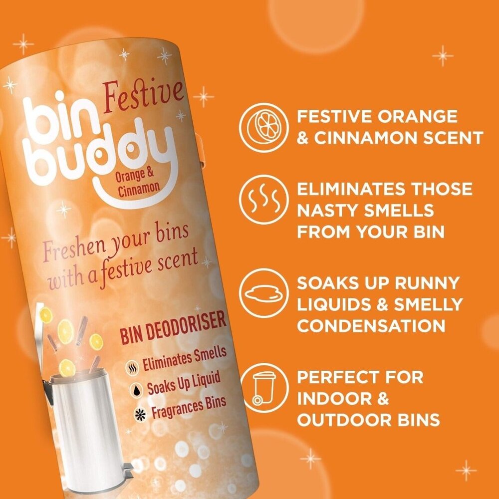 Bin Buddy Festive Trash Can Bin Deodorizer Orange and Cinnamon Fragrance 19 oz